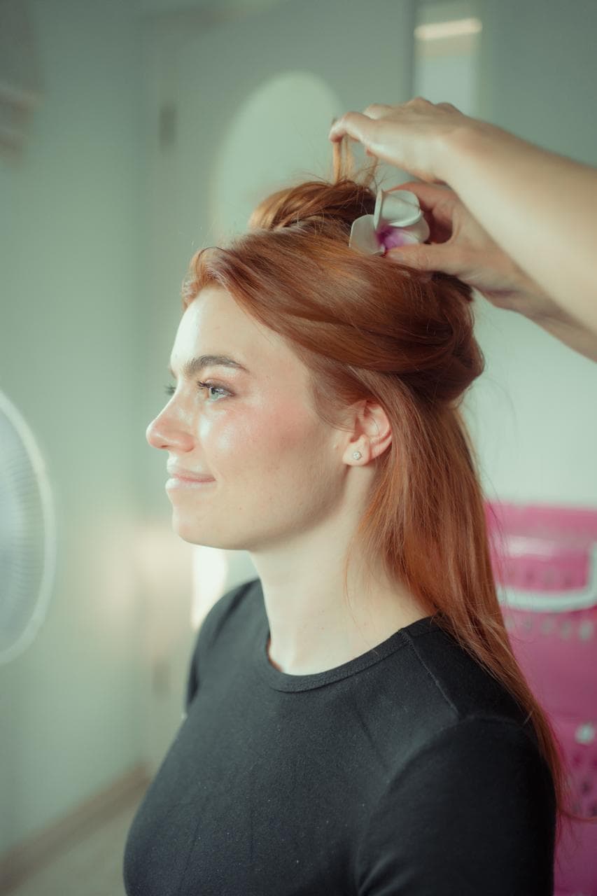 Makeup application on set for editorial shoot